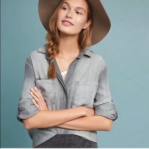 ANTHROPOLOGIE CLOTH & STONE Tencel Popover Top in Soft Gray Sz XS